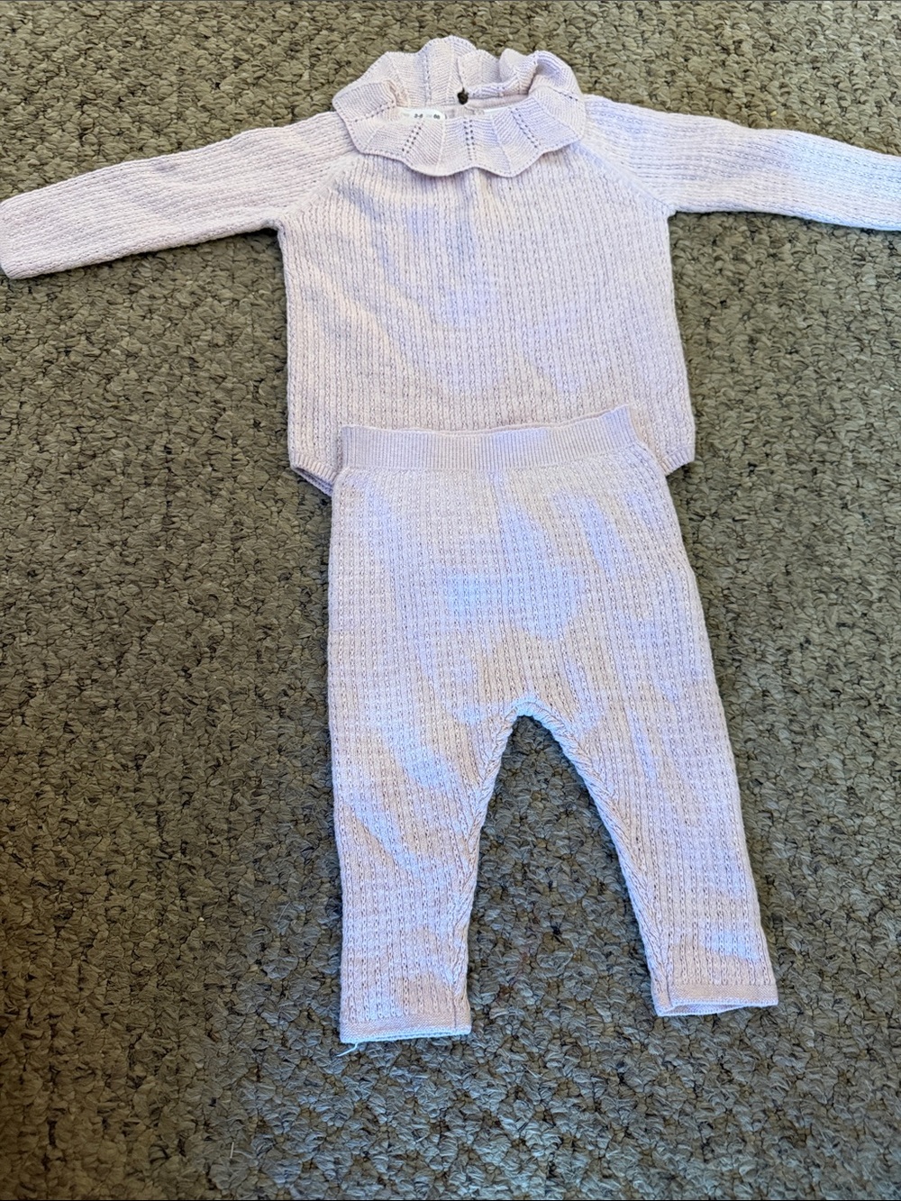Zara Kids - 3-6 months - Lilac Knit Baby Two-Piece Set with Ruffle Collar